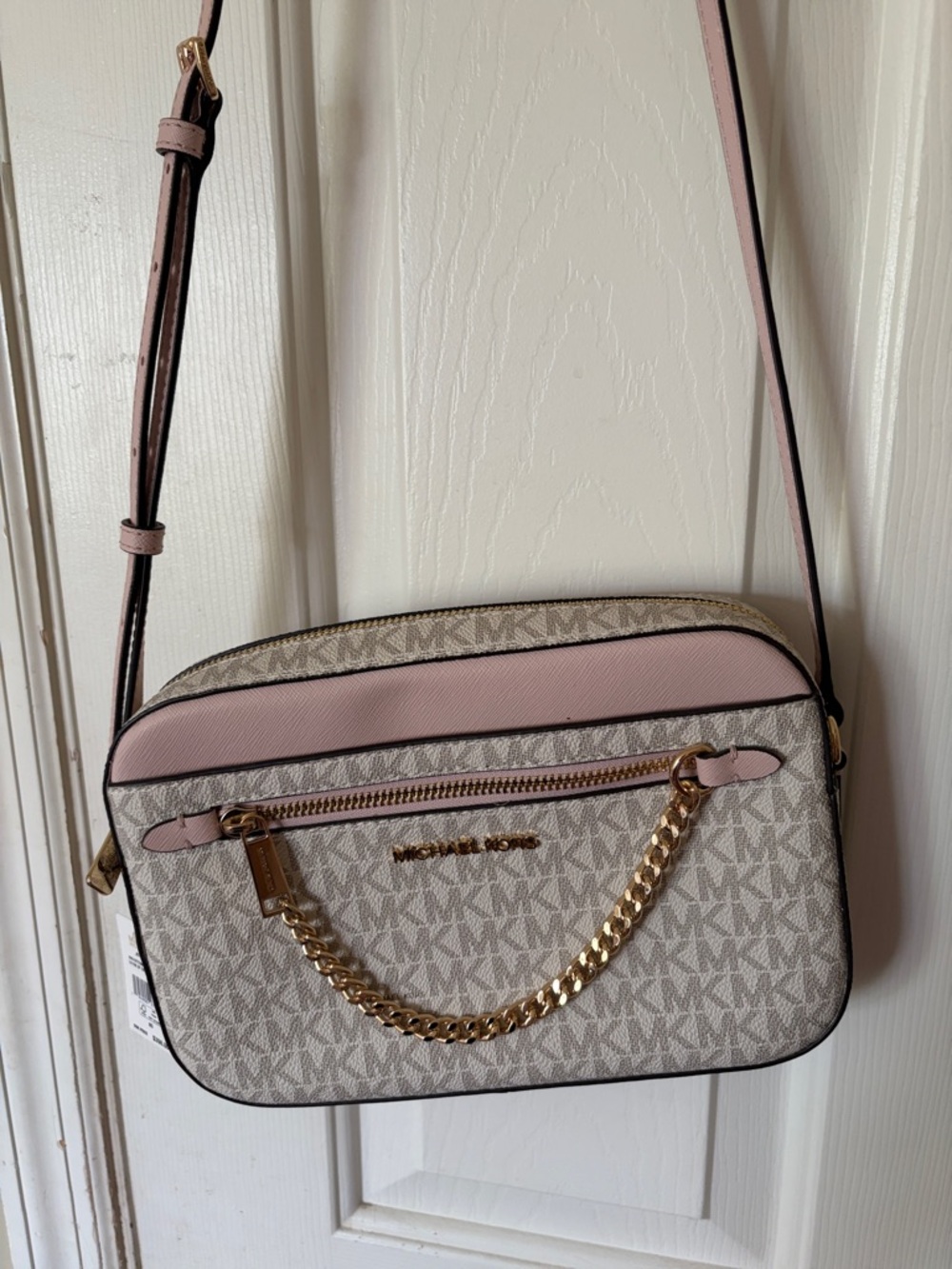 Michael Kors Pink and Cream Signature Chain Crossbody